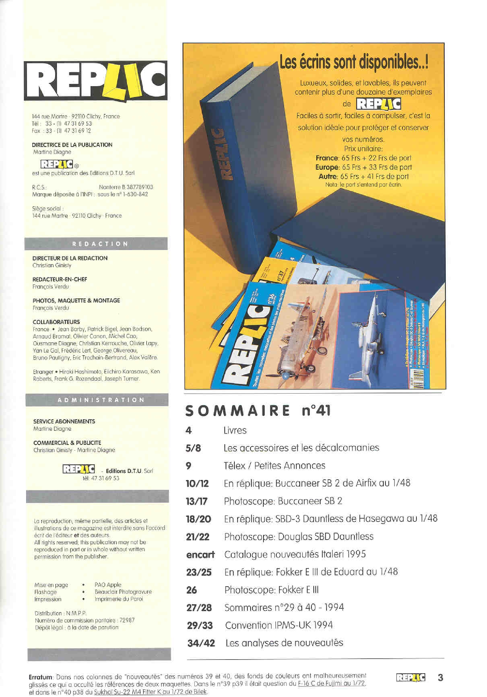 Replic 041- Buccaneer SB2, SBD-3 Dountless, Fokker E III